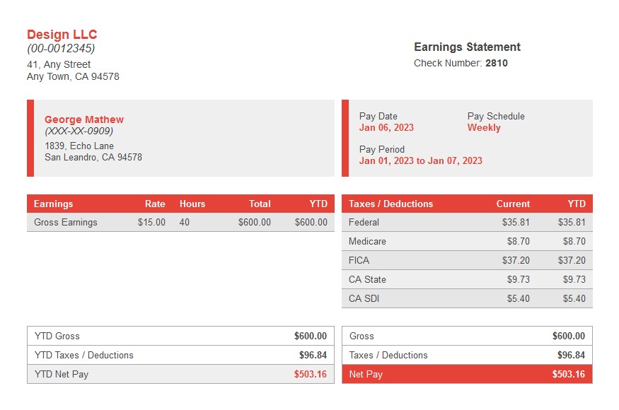 Gulfport Mississippi pay stub template