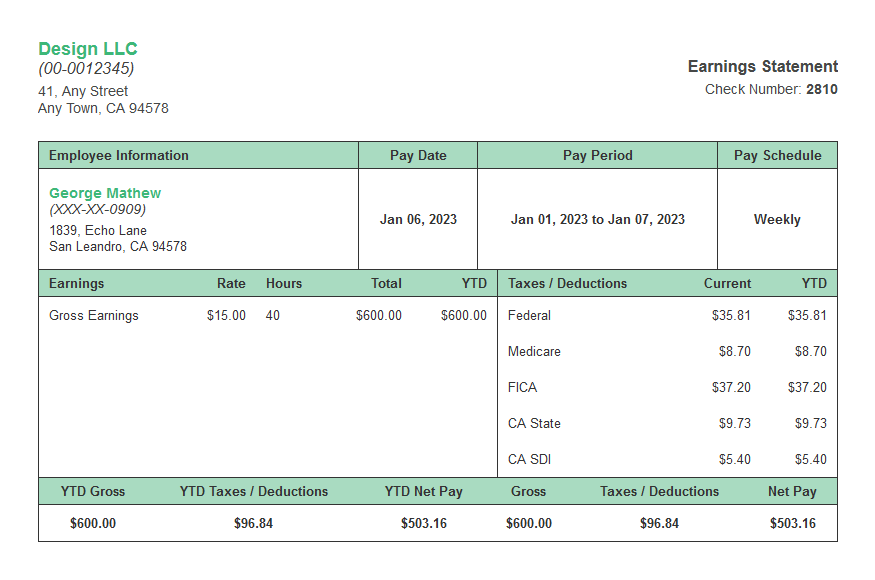 pay stub template for Baton Rouge Louisiana